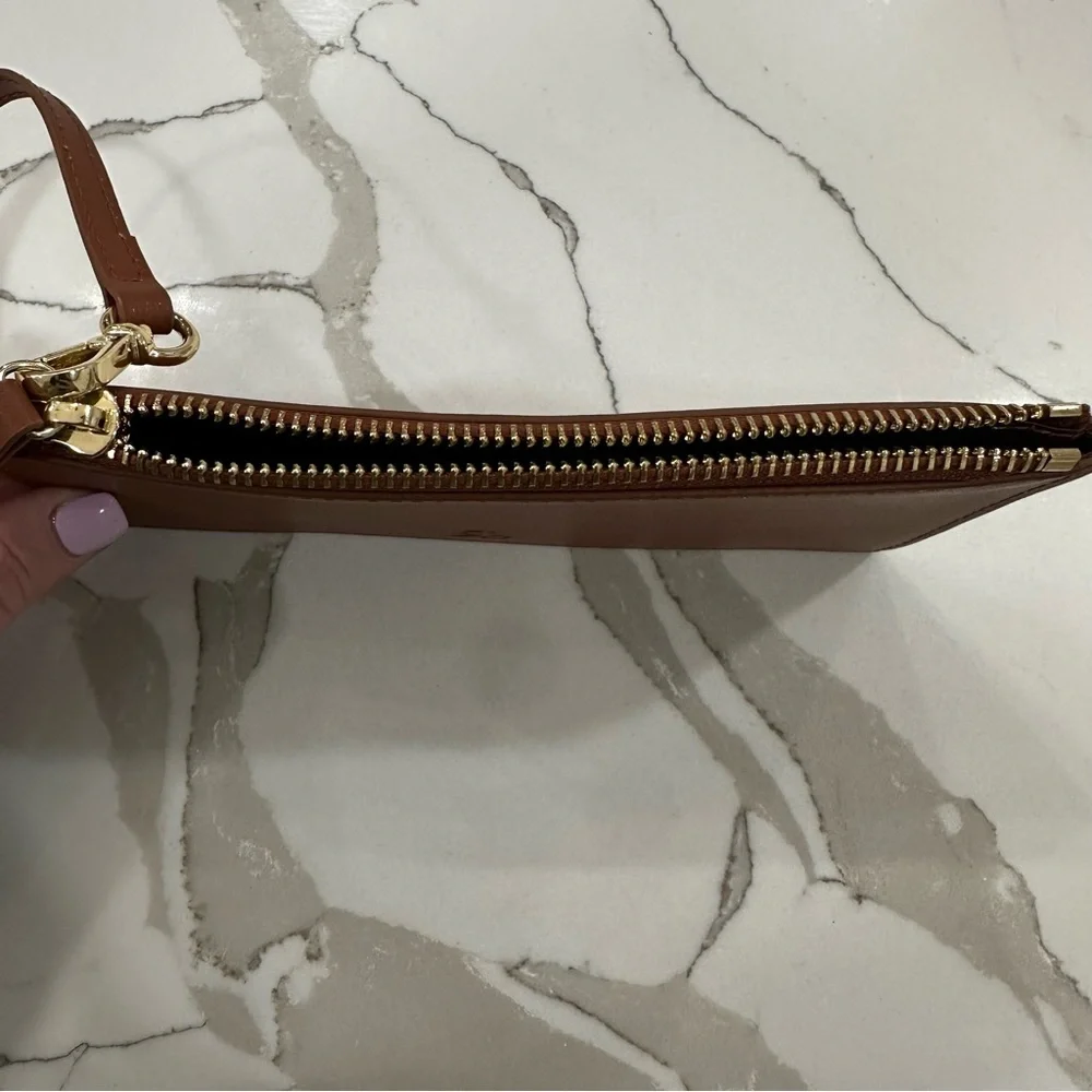 Rag & Bone Cognac Leather Slim Wristlet Pouch RB Logo - NWOT - Picture 9 of 10